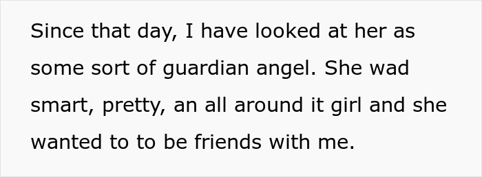 Text reads, "Since that day, I have looked at her as some sort of guardian angel. She was smart, pretty, an all around it girl and she wanted to be friends with me." This exposure reveals disturbing details.