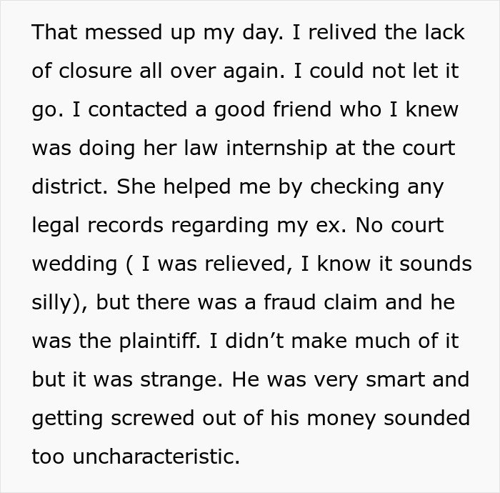 Text excerpt about legal records and fraud claim involving a woman scamming and cheating exposed by her best friend.