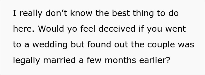 Casal se casa legalmente meses antes da cerimônia de casamento, noiva começa a entrar em pânico pensando que isso vai incomodar os convidados