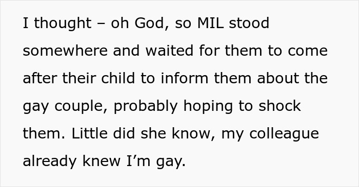 Text excerpt describing a homophobic MIL attempting to involve a fake cop, unaware of the real police officer's knowledge.