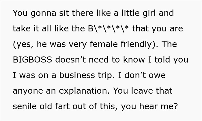 Text from an article describing a horrible boss, detailing an employee's perfect revenge. The text discusses verbal a***e.