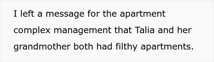 Text excerpt about woman running Tinder scams for jailed fianc&eacute; accusing dirty apartments at complex.