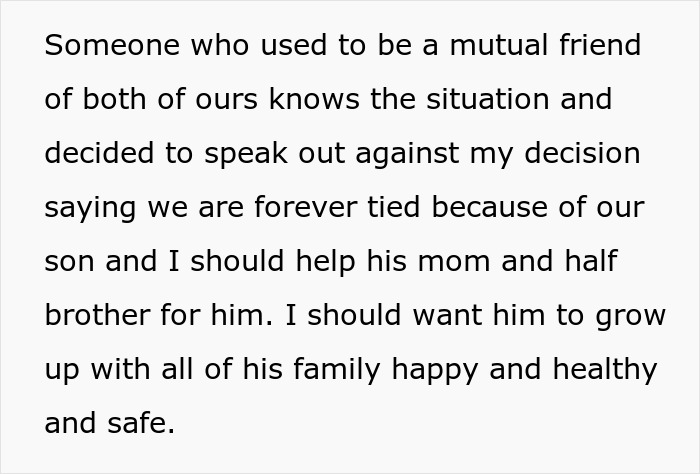 Text on a white background, discussing a dad's refusal to play savior for his homeless ex and her child.