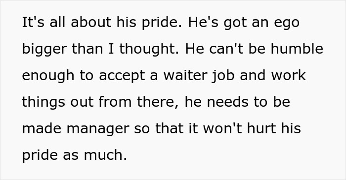 Text about pride and ego related to working as a waiter, discussing humility and managerial roles in service jobs. Text about pride and ego related to working as a waiter, discussing humility and managerial roles in service jobs.