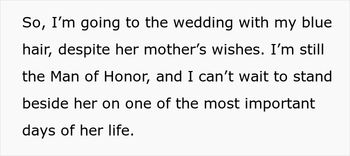 Man Of Honor Told To Change His Blue Hair For Wedding, Bride Uncovers Mom's Meddling Just In Time Man Of Honor Told To Change His Blue Hair For Wedding, Bride Uncovers Mom's Meddling Just In Time