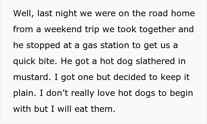 Text excerpt describing a man upset over his wife not liking mustard, revealing deeper relationship issues.
