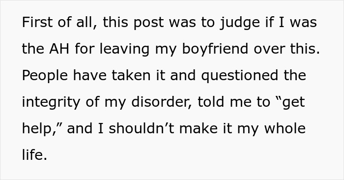Text excerpt from a woman explaining ending a relationship over one cent and feeling liberated despite others questioning her decision.
