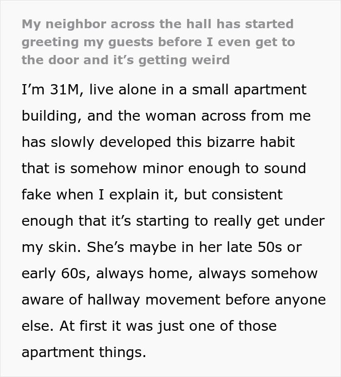 Woman Plays Concierge With Neighbor&rsquo;s Guests, Acts Offended As He Politely Asks Her To Stop