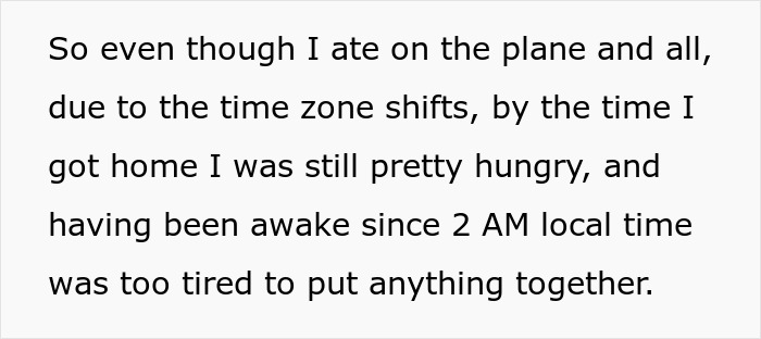 A white background with black text describing a driver's hungry and tired state after a flight, related to a humiliated driver.