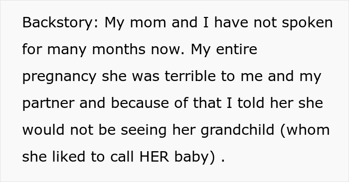 Text describing a woman&rsquo;s experience with her mom&rsquo;s creepy behavior and concerns about her being psychotic toward her baby.
