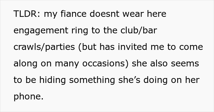 Guy’s Imagination Drives Him Mad As He Spots Fiancée Not Putting On Her Engagement Ring At Clubs Guy’s Imagination Drives Him Mad As He Spots Fiancée Not Putting On Her Engagement Ring At Clubs