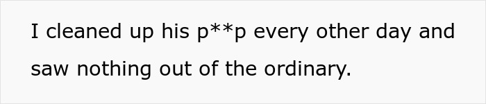 Text excerpt on a white background about cleaning up after a senior cat, relating to tapeworms and regret.