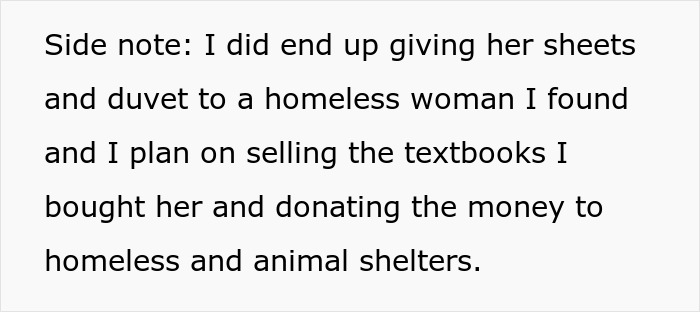 Text about donating belongings to homeless and animal shelters