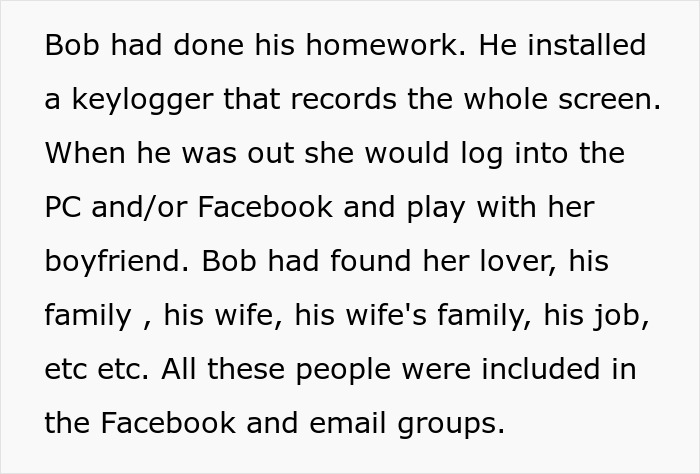 Text describing a keylogger recording sessions on a husband's PC while wife interacts with her lover online. Text describing a keylogger recording sessions on a husband's PC while wife interacts with her lover online.