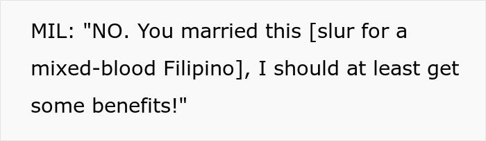 Text from toxic MIL refusing to leave daughter's home, claiming son-in-law owes her housing and benefits for life.