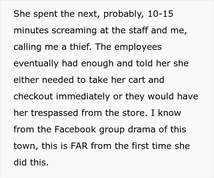 Text excerpt about a scalper causing a scene over bulk items and being banned and removed by police from a store. Text excerpt about a scalper causing a scene over bulk items and being banned and removed by police from a store.