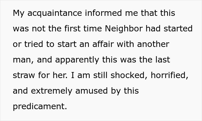Text excerpt describing a prison pen pal situation involving a rude neighbor and a wife's reaction.