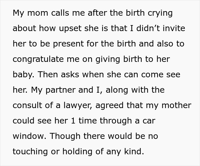 Mom&rsquo;s creepy behavior after birth shocks woman as she sets strict rules for seeing her baby through a car window.