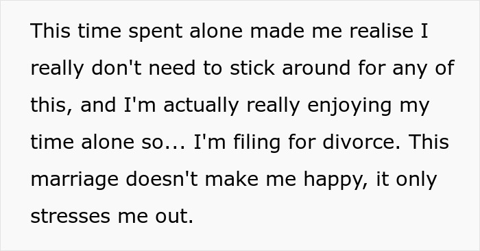 Text excerpt about a woman who decides to quit the marriage after experiencing disrespect, choosing to file for divorce instead.