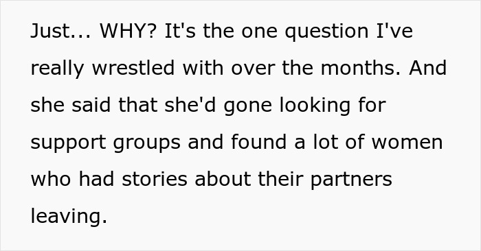 Text excerpt about wife divorcing husband during cancer out of fear he'd leave, now asking for second chance.