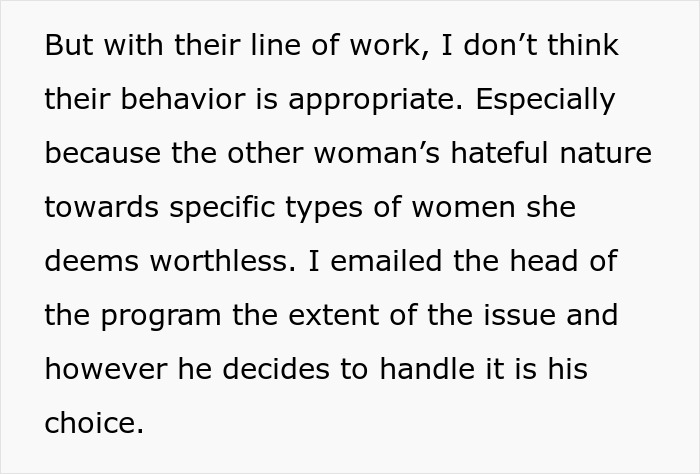 Text discussing inappropriate behavior in professional setting
