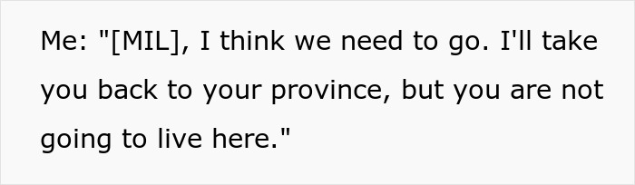 Alt text: Text message showing conflict with toxic MIL refusing to leave daughter's home, demanding housing from son-in-law.