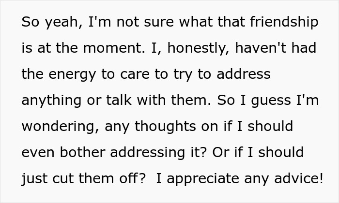 Text asking for advice on a friendship, relating to a man's gut feeling about his wife and male coworker.