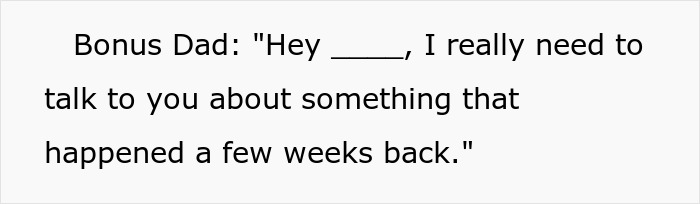 Text message conversation showing a bonus dad starting to discuss a past event needing attention. Text message conversation showing a bonus dad starting to discuss a past event needing attention.
