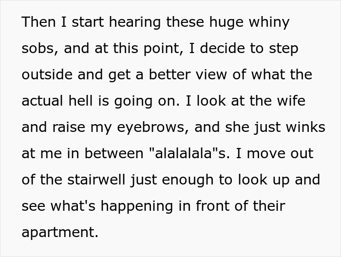 Text excerpt describing a family reacting to a mother-in-law using her emergency key to drop in unannounced.