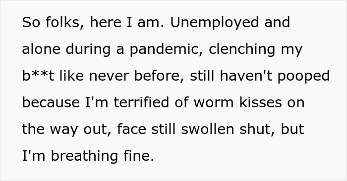 Text excerpt showing a personal story about fear of tapeworms after bringing home a senior cat during the pandemic.