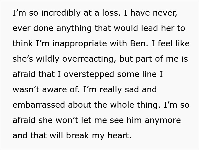 A text block from a social media post, expressing sadness and fear over a mother's reaction to a sister letting her scared brother sleep in her bed.