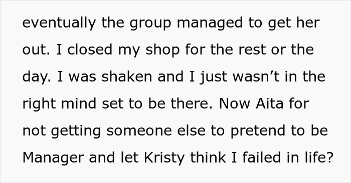Excerpt from a story involving a book store manager and a school bully, depicting a tense and emotional moment. Excerpt from a story involving a book store manager and a school bully, depicting a tense and emotional moment.