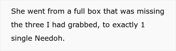 Text excerpt from a conversation describing an incident where a scalper confronts a lady over bulk items at a store. Text excerpt from a conversation describing an incident where a scalper confronts a lady over bulk items at a store.