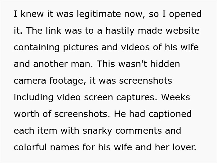 Screenshot of text describing discovery of screenshots and videos of a wife and lover recorded secretly on husband’s PC. Screenshot of text describing discovery of screenshots and videos of a wife and lover recorded secretly on husband’s PC.