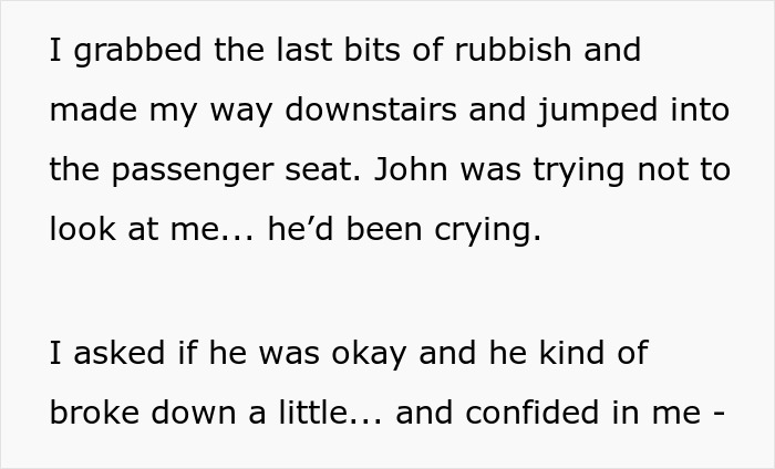 Text excerpt showing a friend helping an overworked and underpaid person by offering emotional support.