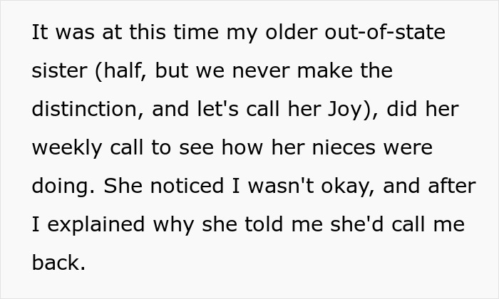Text excerpt showing a woman sharing a crazy story about her mom that sounds like a soap opera.