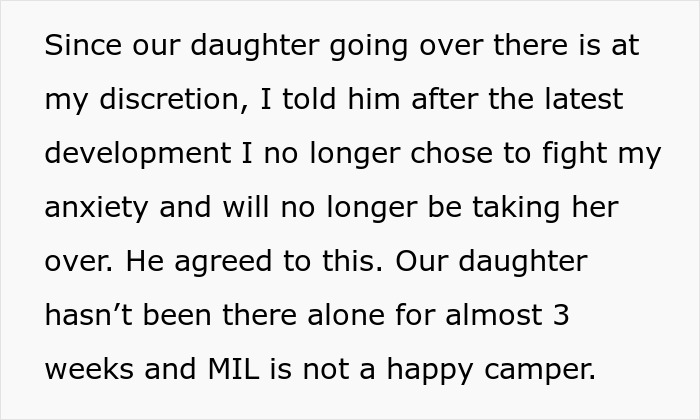 Uma captura de tela de texto descrevendo a decisão de uma mãe de parar de levar a filha para a casa da MIL, evitando problemas de atropelamento.