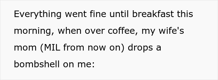 Text excerpt about a toxic MIL causing conflict by refusing to leave and demanding lifelong housing from son-in-law.