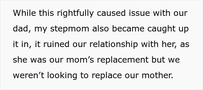 Screenshot of text describing a relationship issue with a dad and a teen's feelings about their steppom.