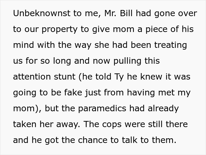 Woman shares a crazy story about her mom involving an attention stunt and a confrontation with paramedics and cops.