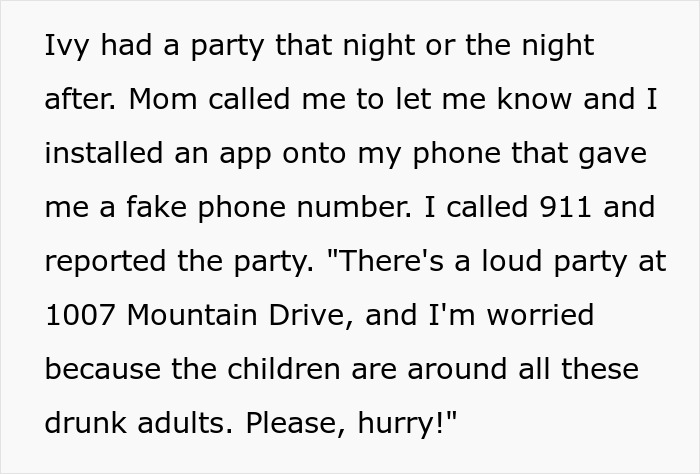 Text message describing a noisy party reported to 911 due to children being around drunk adults.