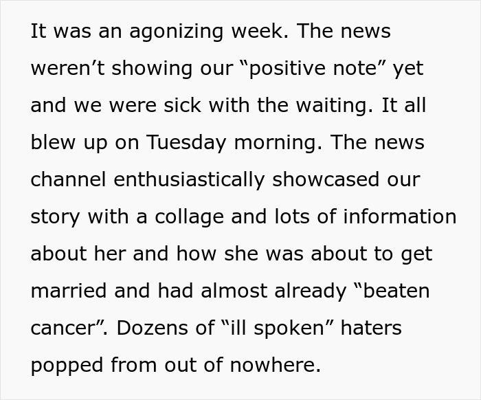 Text excerpt about news coverage exposing a woman’s cheating and scamming revealed by her best friend on local news.