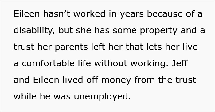 Text describing Eileen's financial situation. This is part of a story about a man who dumps his wife to marry his mistress.