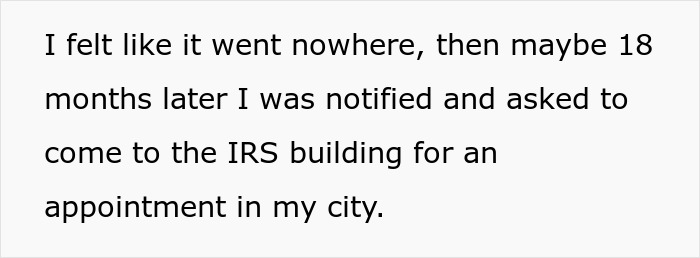 Text excerpt about IRS appointment notification related to penalties and bankruptcy involving a family dispute.
