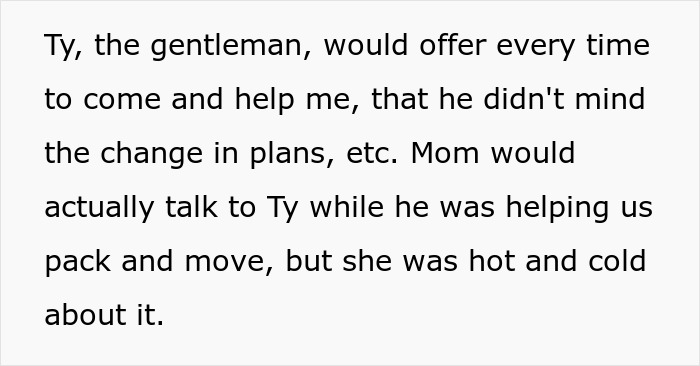 Text excerpt showing a woman sharing a crazy story about her mom, revealing soap opera-like family dynamics.