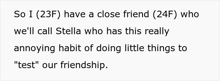 Text excerpt about a woman testing her friend to remind her to show appreciation in their friendship.