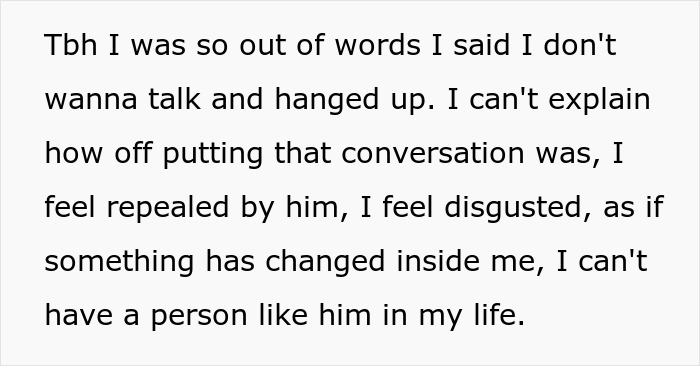Text excerpt expressing disgust after a man thinks best friend working as a server is low but not low enough to ask for money. Text excerpt expressing disgust after a man thinks best friend working as a server is low but not low enough to ask for money.