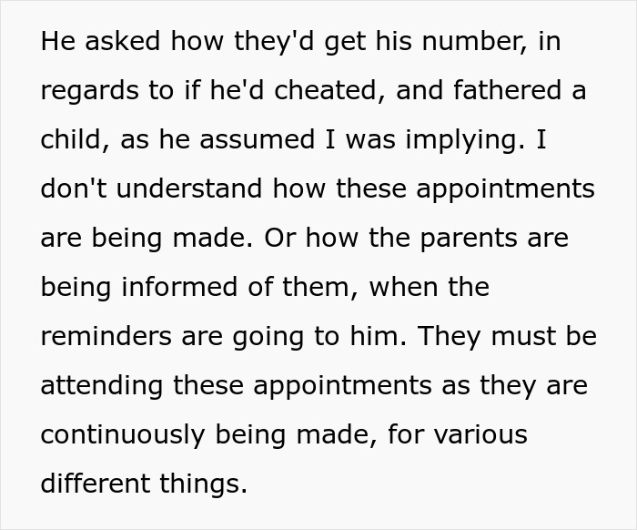 Texto de uma matéria onde uma mulher questiona o comportamento do marido, suspeitando que ele tenha um filho secreto, enquanto ele recebe lembretes de compromissos para diversas coisas.