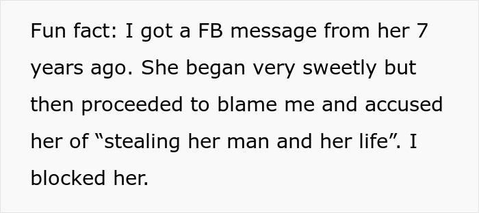 Text message describing a woman who started sweetly then accused her friend of stealing her man and life.