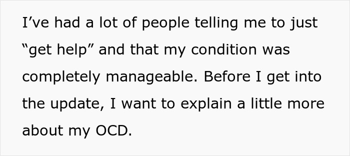 Text excerpt about OCD, related to a woman ending a relationship over one cent and feeling liberated.